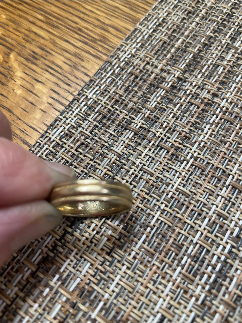 Mens 14kt Gold Stack Ring with Subtle Textured Bands - Picture 6 of 8